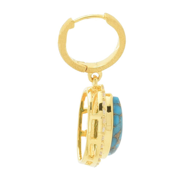 Pin Up Girl Elemental Gems 14x9mm Blue Copper Turquoise & Zircon Drop Earrings