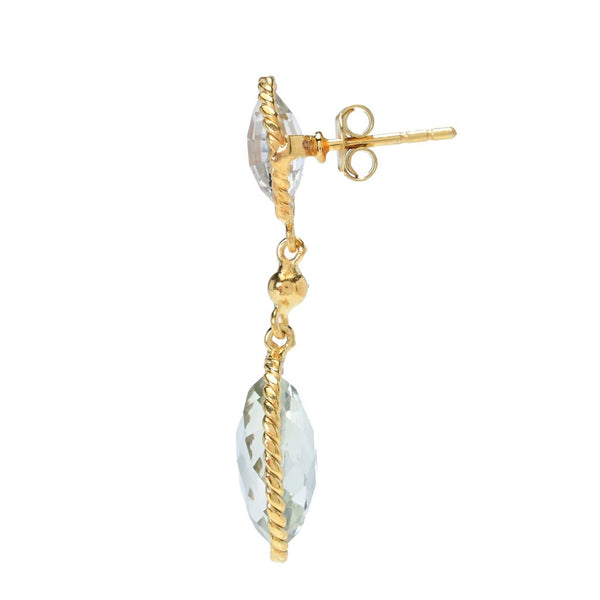 Pin Up Girl Elemental Gems 18K Gold Plated 14.42ctw Prasiolite 1.25" Drop Earrings
