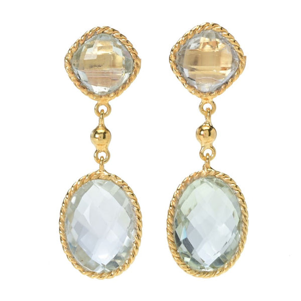 pin up girl Elemental Gems 18K Gold Plated 14.42ctw Prasiolite 1.25" Drop Earrings
