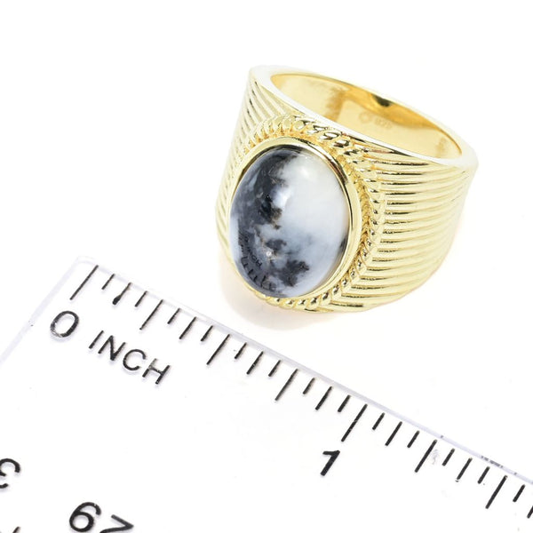 Pin Up Girl Elemental Gems 18K Gold Plated 14x10mm White Buffalo Textured Ring