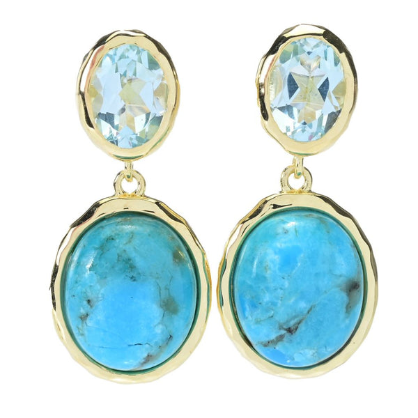 pin up girl Elemental Gems 18K Gold Plated Opaque & Faceted Gemstone Hammered Earrings