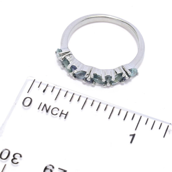 Pin Up Girl Elemental Gems Platinum Plated 1.38ctw Montana Peacock Sapphire Stack Ring