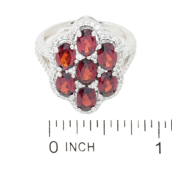 Pin Up Girl Elemental Gems Platinum Plated 4.95ctw Garnet & White Zircon Cluster Ring