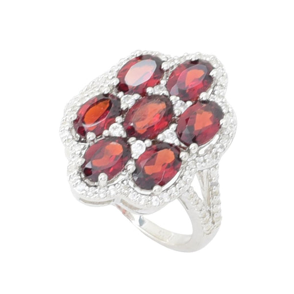 pin up girl Elemental Gems Platinum Plated 4.95ctw Garnet & White Zircon Cluster Ring