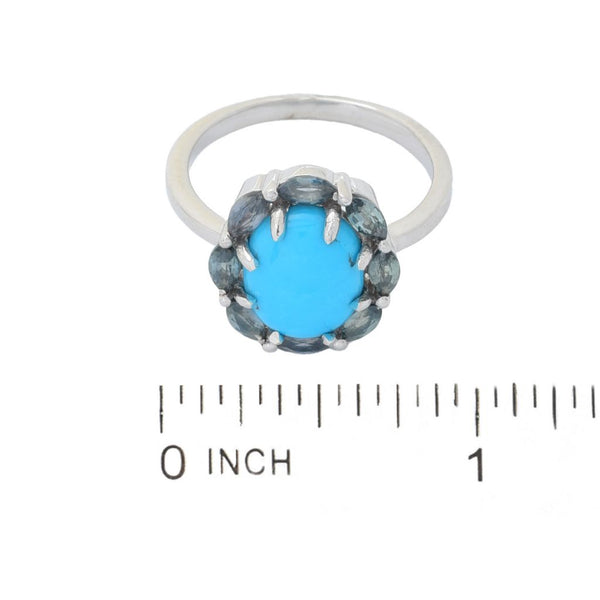 Pin Up Girl Elemental Gems Sleeping Beauty Turquoise & Montana Sapphire Halo Ring