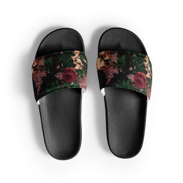Pin Up Girl Elisa Dark Bella Roses Marshmallow Slides | Pinup Couture Relaxed