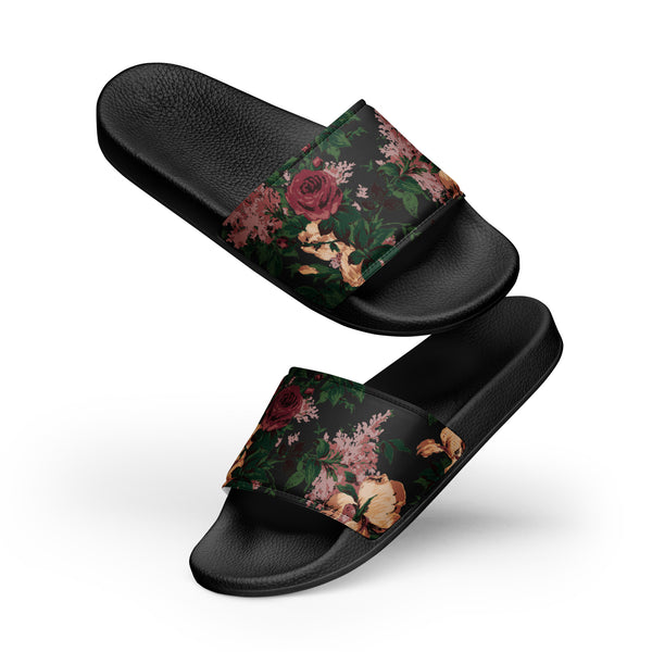 pin up girl Elisa Dark Bella Roses Marshmallow Slides | Pinup Couture Relaxed