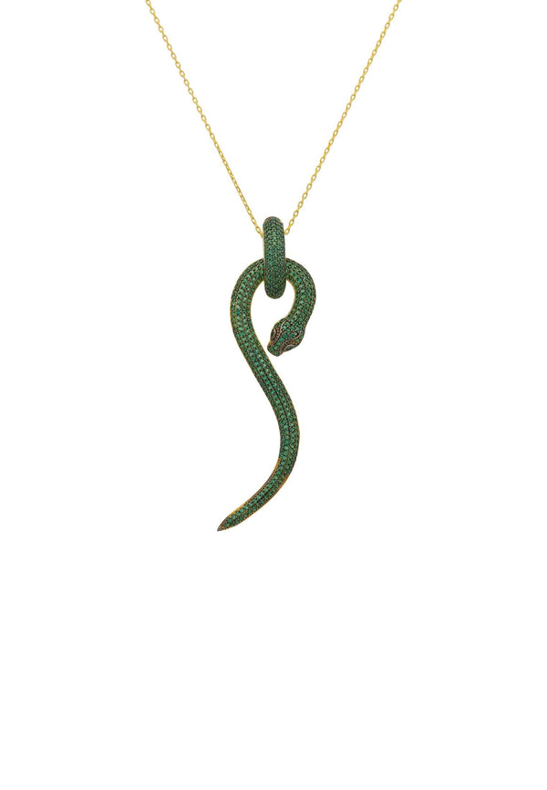 pin up girl Emerald Zircon Anaconda Yellow Gold Pendant Necklace | Latelita
