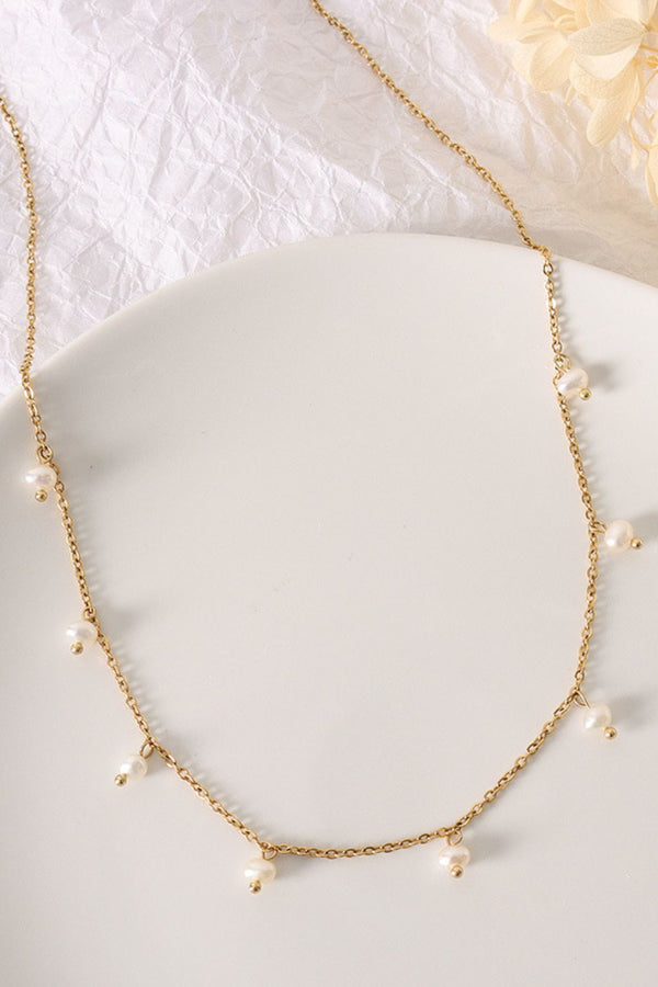 Pin Up Girl Emma 18K Gold-Plated Titanium Steel Pearl Necklace | Poundton