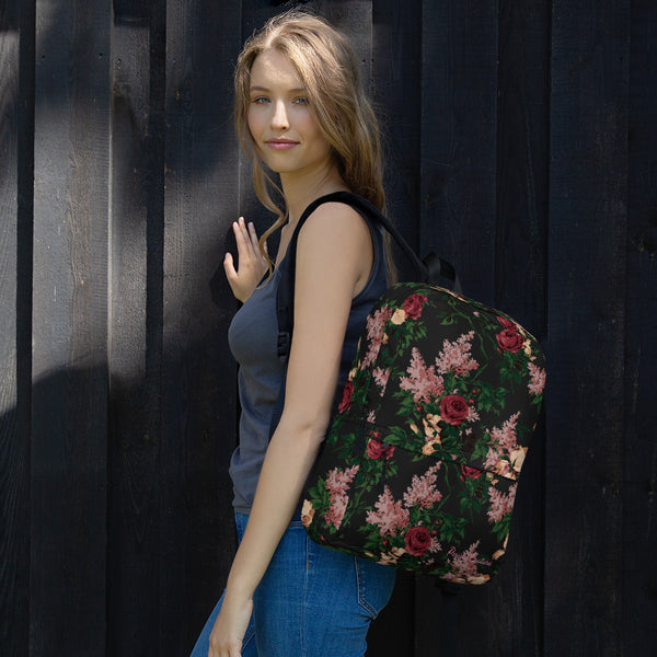 pin up girl Emma Take On The Day Medium Backpack in Dark Bella Roses | Pinup Couture Relaxed