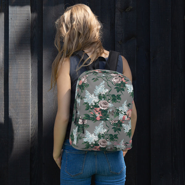 pin up girl Emma Take on the Day Medium Backpack in Grey Bella Roses | Pinup Couture Relaxed