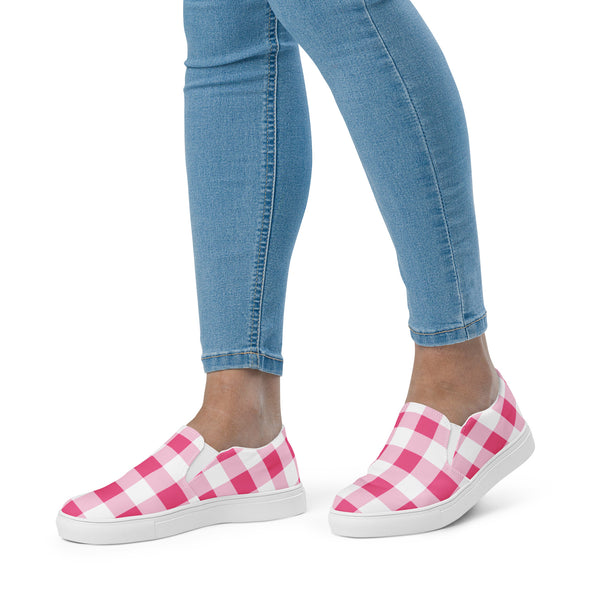 Pin Up Girl Everything Nice Pink Gingham Women’s Canvas Slip-On Flat Deck Shoes | Pinup Couture Relaxed