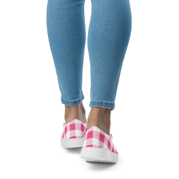 Pin Up Girl Everything Nice Pink Gingham Women’s Canvas Slip-On Flat Deck Shoes | Pinup Couture Relaxed