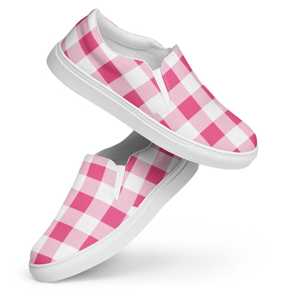 Pin Up Girl Everything Nice Pink Gingham Women’s Canvas Slip-On Flat Deck Shoes | Pinup Couture Relaxed