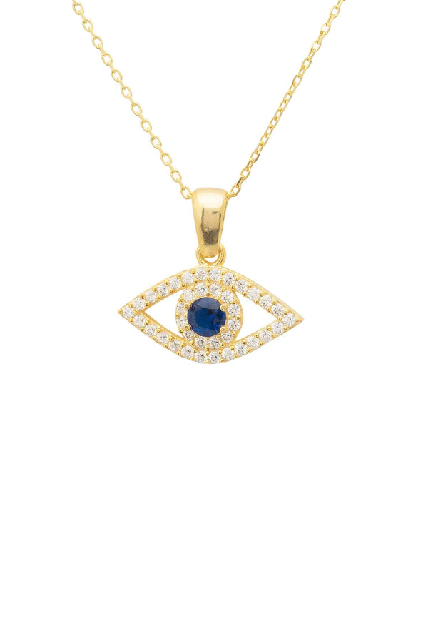 pin up girl Evil Eye Elliptical Necklace Blue Gold | Latelita