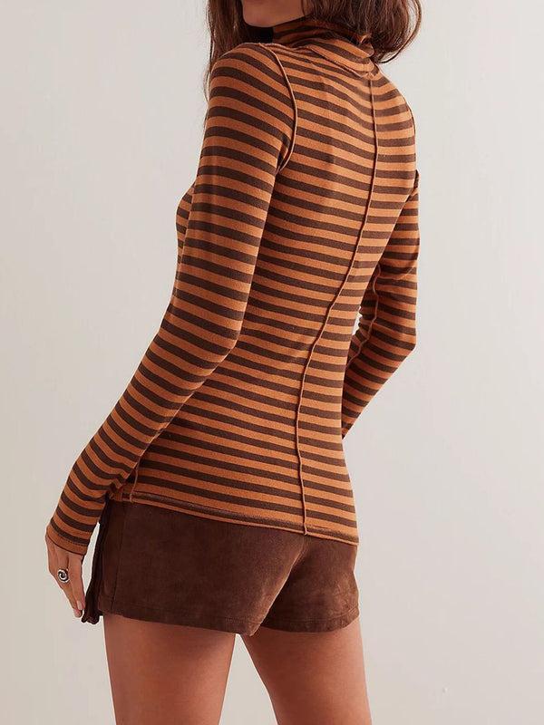 pin up girl Exposee Striped Turtleneck Long Sleeve | 3 Colors | Poundton