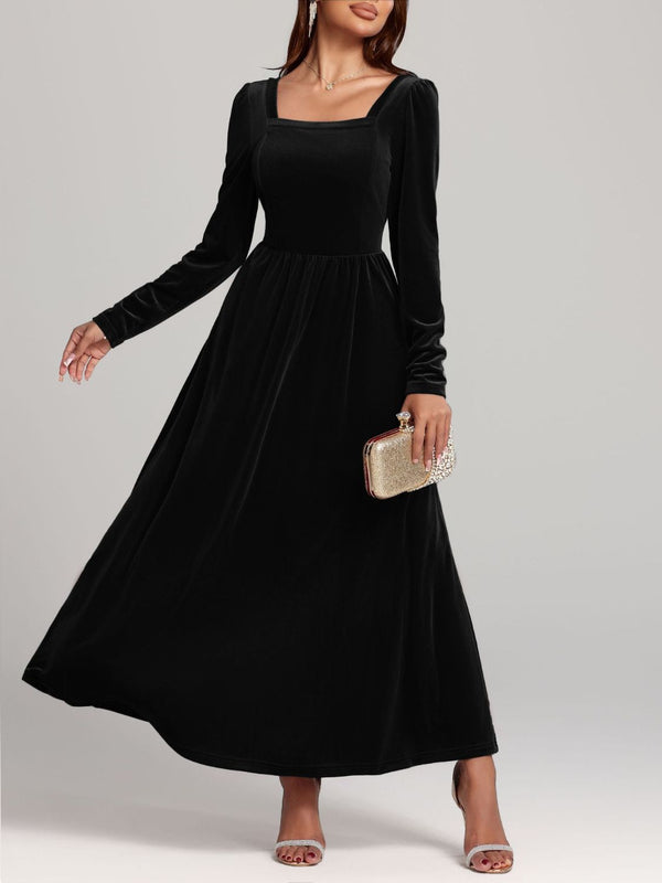 Pin Up Girl Faerie Velvet Square Neck Long Sleeve Dress | 4 Colors | Poundton
