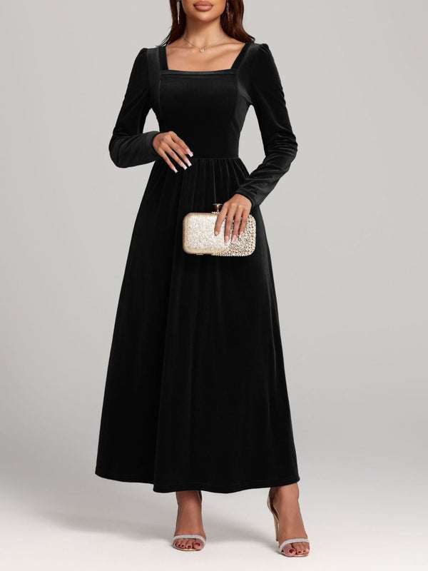Pin Up Girl Faerie Velvet Square Neck Long Sleeve Dress | 4 Colors | Poundton