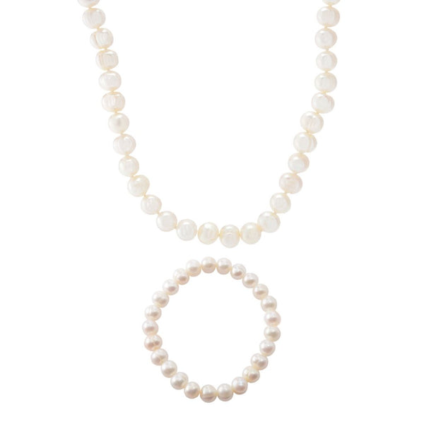 pin up girl Far East Jewelry Sterling Silver 8-9mm Cultured Pearl Necklace & Bracelet Set