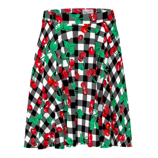 Pin Up Girl Frenchie Beach Coverup Swim Skater Skirt In Black Gingham Cherry Girl | Pinup Couture Swim