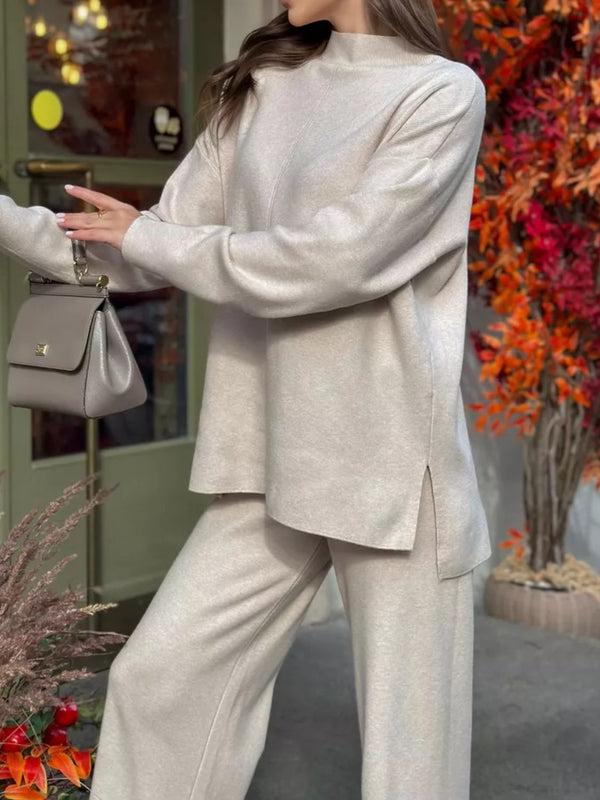 Pin Up Girl Gabriella Slit Mock Neck Top And Pants Sweater Set | 4 Colors | Poundton