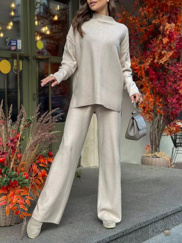 Pin Up Girl Gabriella Slit Mock Neck Top And Pants Sweater Set | 4 Colors | Poundton