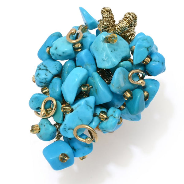 Pin Up Girl Gaetano Vitiello 18K Gold Plated "Uncinetto" Turquoise Chip Cluster Ring
