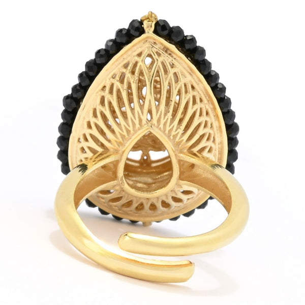 Pin Up Girl Gaetano Vitiello "Persia" Black Onyx & Simulated Diamond Filigree Ring