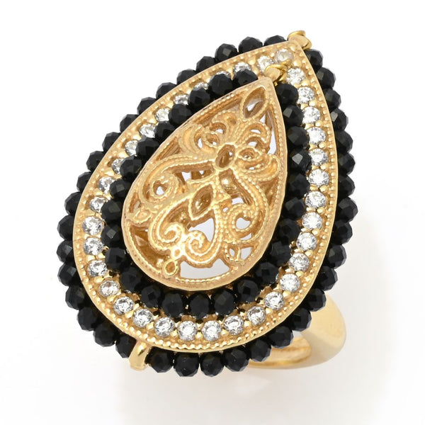 Pin Up Girl Gaetano Vitiello "Persia" Black Onyx & Simulated Diamond Filigree Ring
