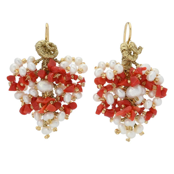 pin up girl Gaetano Vitiello "Uncinetto" Gemstone Chip & Cultured Pearl Drop Earrings
