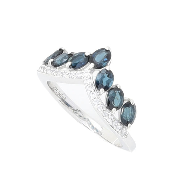 Pin Up Girl Gem Treasures 1.35ctw Indicolite & White Zircon Chevron Band Ring