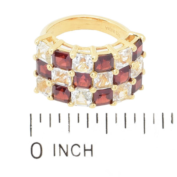 Pin Up Girl Gem Treasures 18K Vermeil 8.19ctw Garnet & White Topaz Triple Row Ring