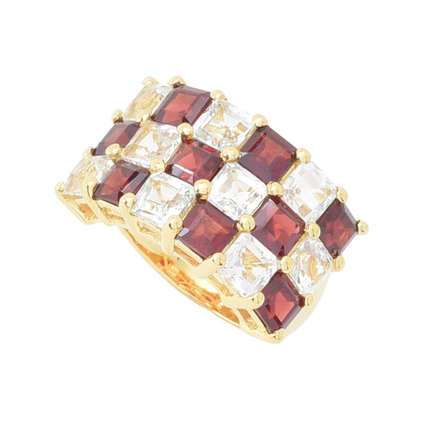 pin up girl Gem Treasures 18K Vermeil 8.19ctw Garnet & White Topaz Triple Row Ring