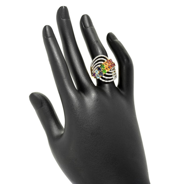 Pin Up Girl Gem Treasures 2.98ctw Multi Gem & White Zircon Multi Row Wave Ring