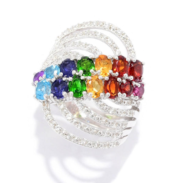 Pin Up Girl Gem Treasures 2.98ctw Multi Gem & White Zircon Multi Row Wave Ring