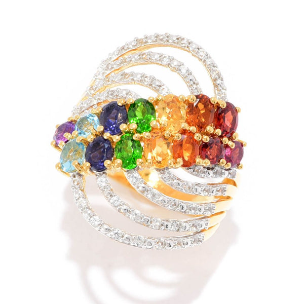 pin up girl Gem Treasures 2.98ctw Multi Gem & White Zircon Multi Row Wave Ring