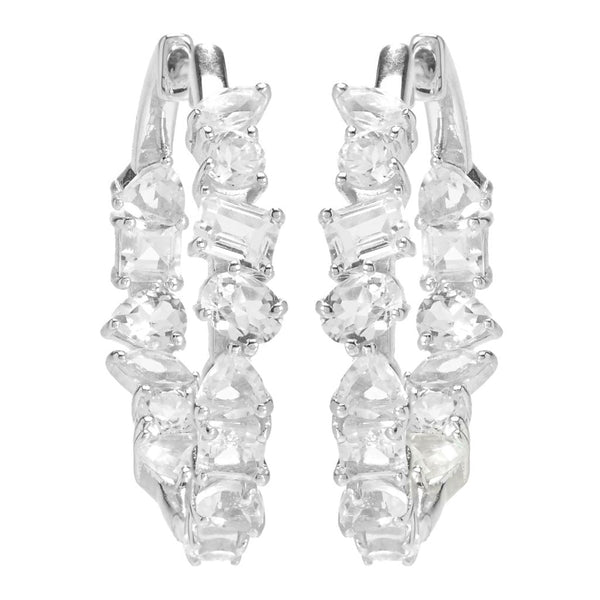 Pin Up Girl Gem Treasures Multi Shape White Topaz Inside Out Hoop Earrings