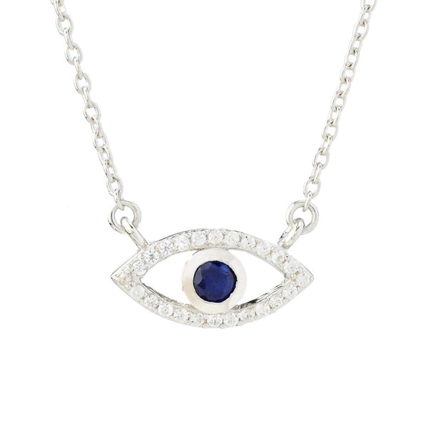 Pin Up Girl Gem Treasures Sterling Silver 0.25ctw Sapphire & Zircon Evil Eye Necklace