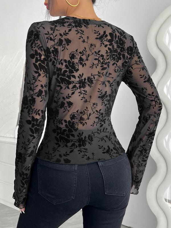 Pin Up Girl Get Your Neck Burnt Velvet Lace Top | Poundton