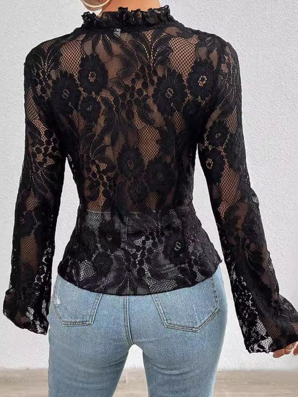 Pin Up Girl Gift Wrap V-Neck Long Sleeve Lace Cardigan Top | 5 Colors | Poundton