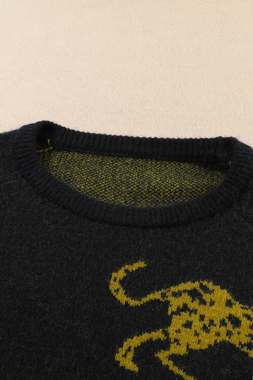 Pin Up Girl Gold Leopard Round Neck Sweater In Black