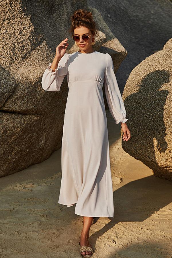 Pin Up Girl Grace High Neck Elegant Puff Sleeve Maxi Dress In Sage Or Ivory