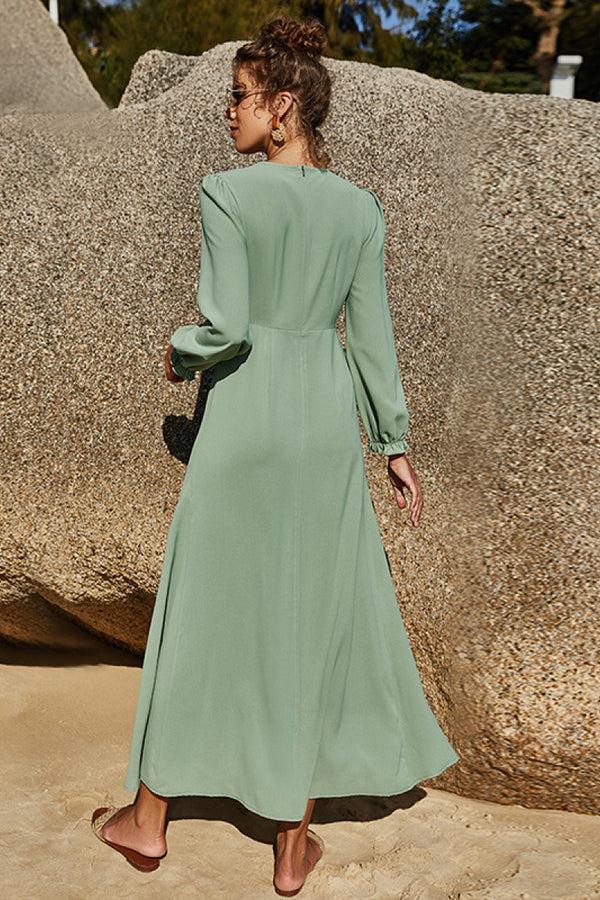 Pin Up Girl Grace High Neck Elegant Puff Sleeve Maxi Dress In Sage Or Ivory