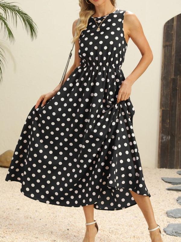 Pin Up Girl Grace Polka Dot Round Neck Sleeveless Midi Dress | 2 Colors | Poundton
