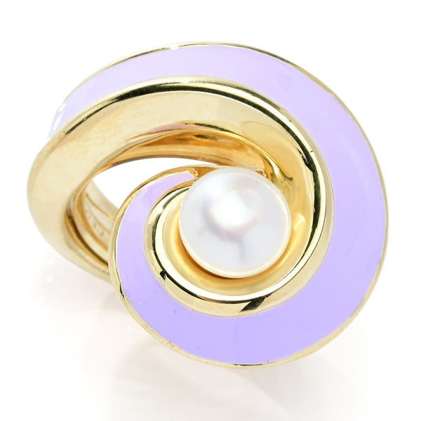 Pin Up Girl Graziella 23K Gold Plated 14mm Cultured Pearl & Enamel Wrap Ring