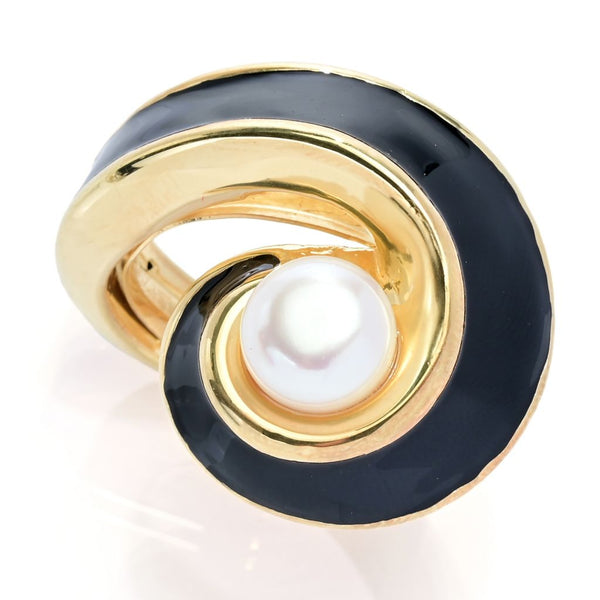 Pin Up Girl Graziella 23K Gold Plated 14mm Cultured Pearl & Enamel Wrap Ring
