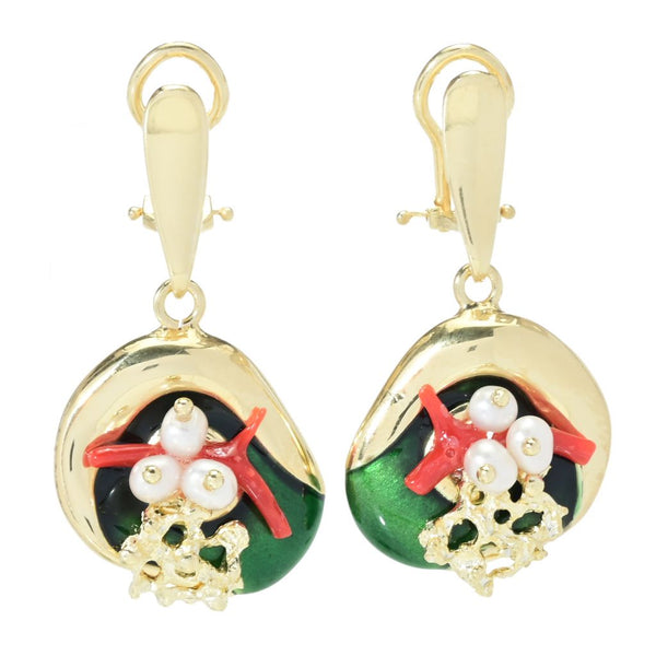 pin up girl Graziella 23K Gold Plated Electroform Cultured Pearl Sea Life Earrings