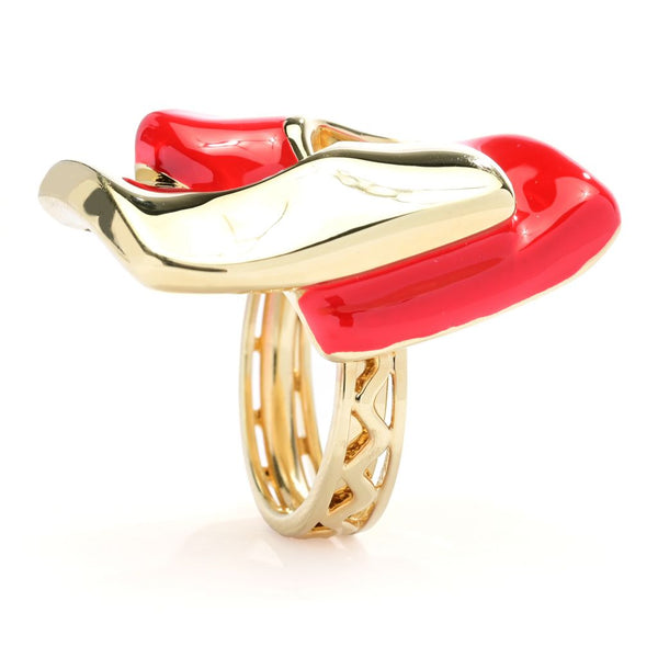Pin Up Girl Graziella 23K Gold Plated Electroform Enamel Accented Square Rolo Ring