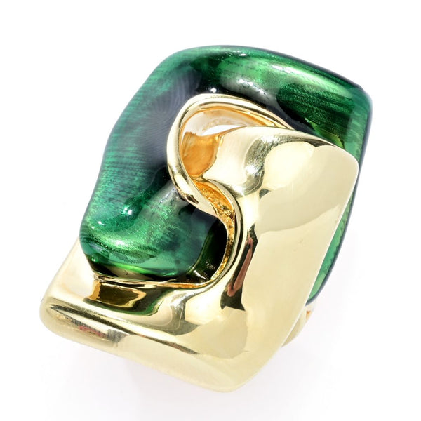 Pin Up Girl Graziella 23K Gold Plated Electroform Enamel Accented Square Rolo Ring