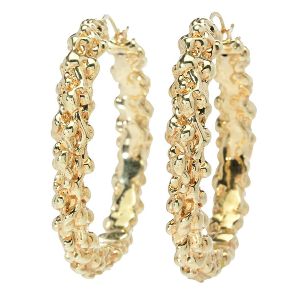 Pin Up Girl Graziella 23K Gold Plated Electroform Textured Hoop Earrings